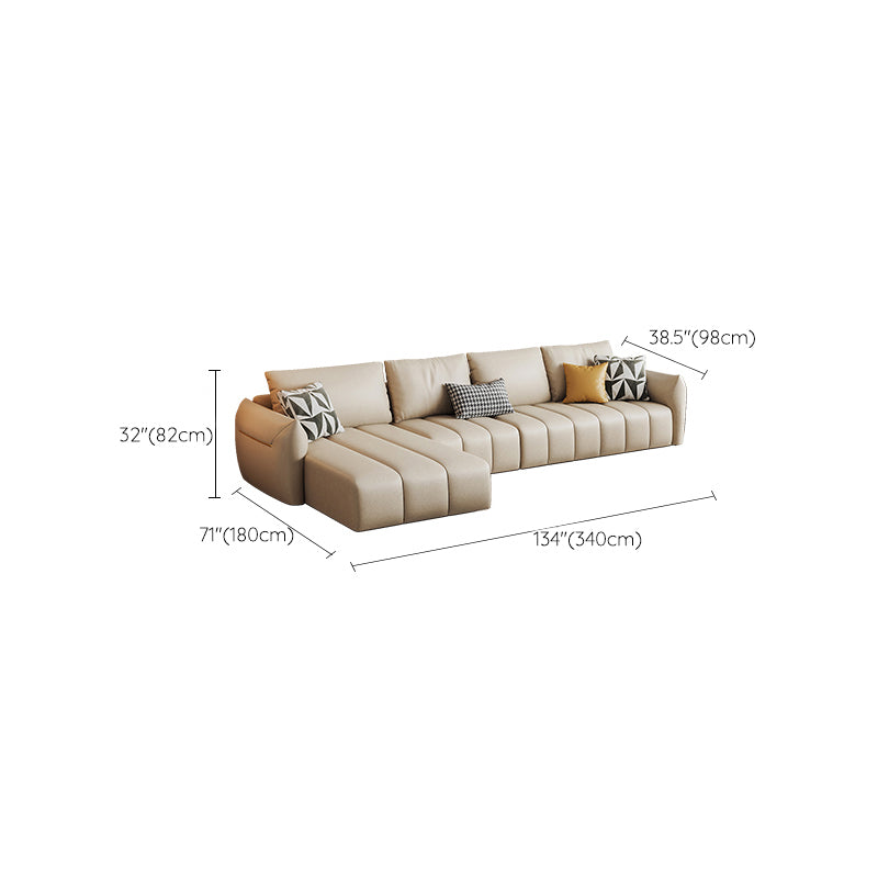 Faux Leather Sectional Sofa 32.28" High Cream Sofa with Pillowed Back Cushions