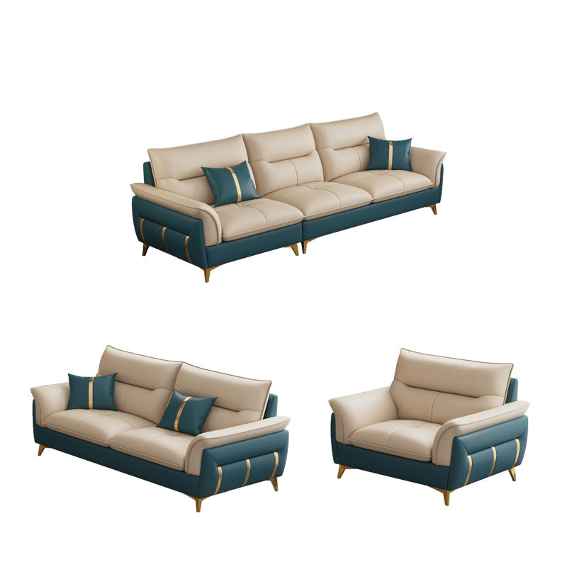 Genuine Leather Sectional Sofa 35.82" High Cream Sofa with Cushion Back