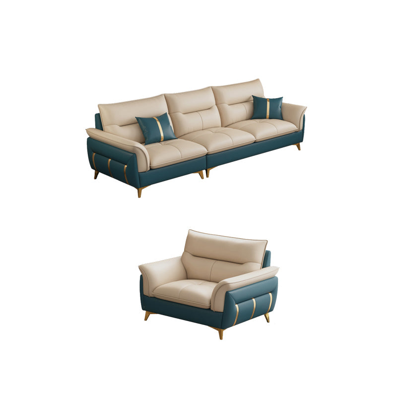 Genuine Leather Sectional Sofa 35.82" High Cream Sofa with Cushion Back