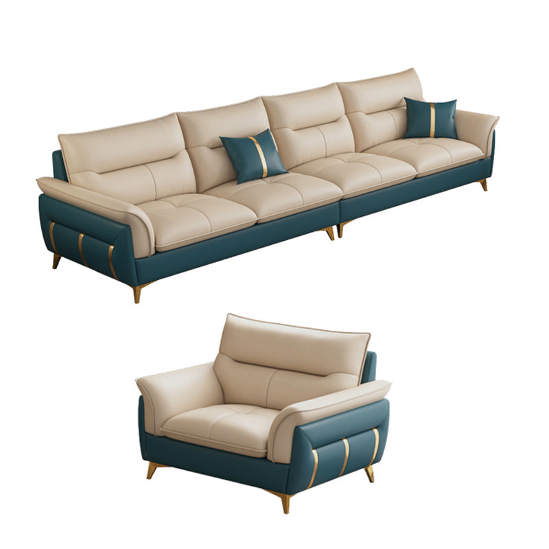 Genuine Leather Sectional Sofa 35.82" High Cream Sofa with Cushion Back