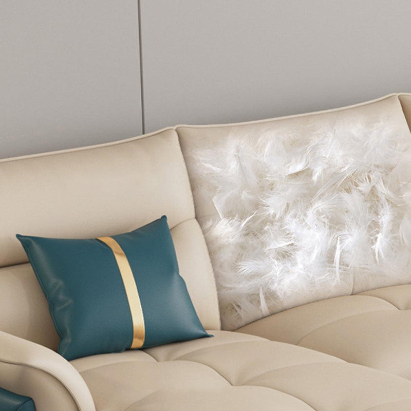 Genuine Leather Sectional Sofa 35.82" High Cream Sofa with Cushion Back