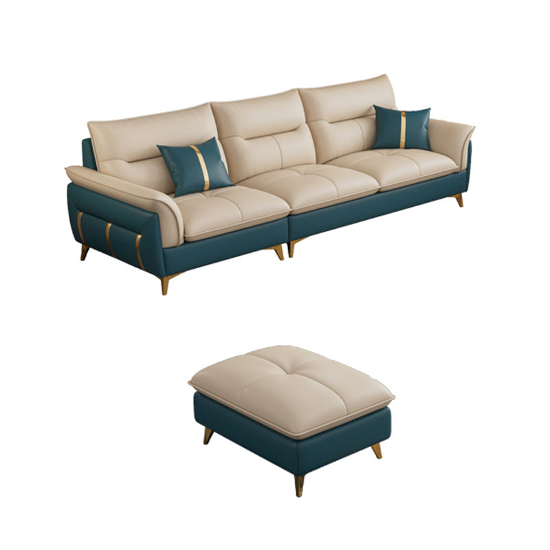 Genuine Leather Sectional Sofa 35.82" High Cream Sofa with Cushion Back