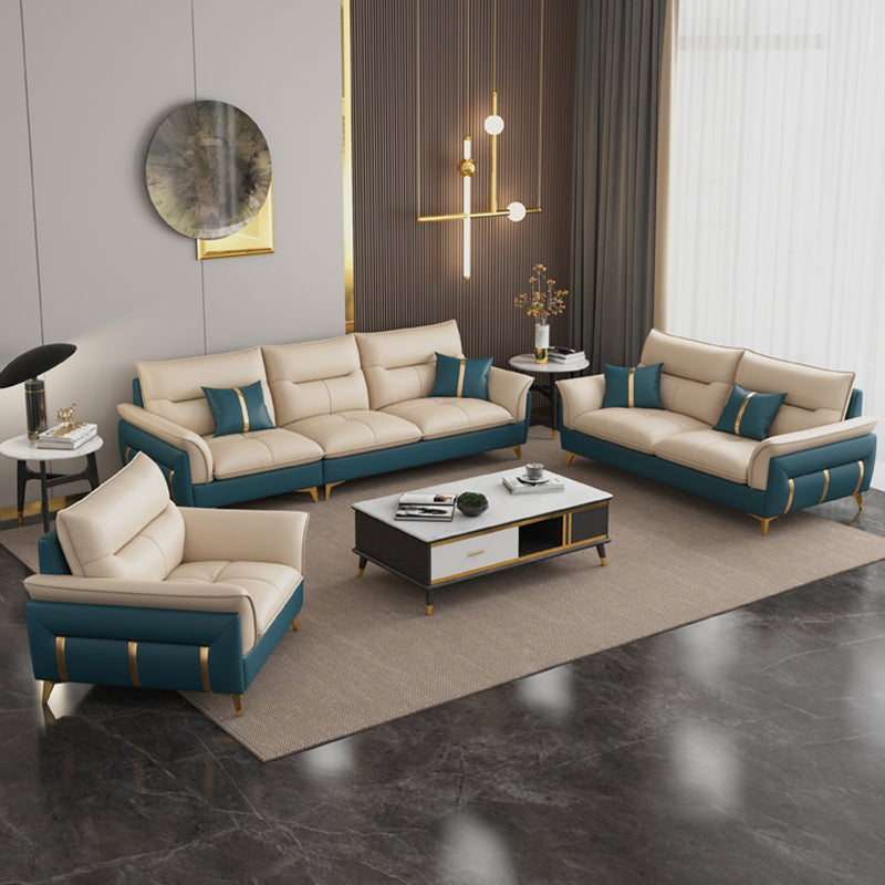 Genuine Leather Sectional Sofa 35.82" High Cream Sofa with Cushion Back