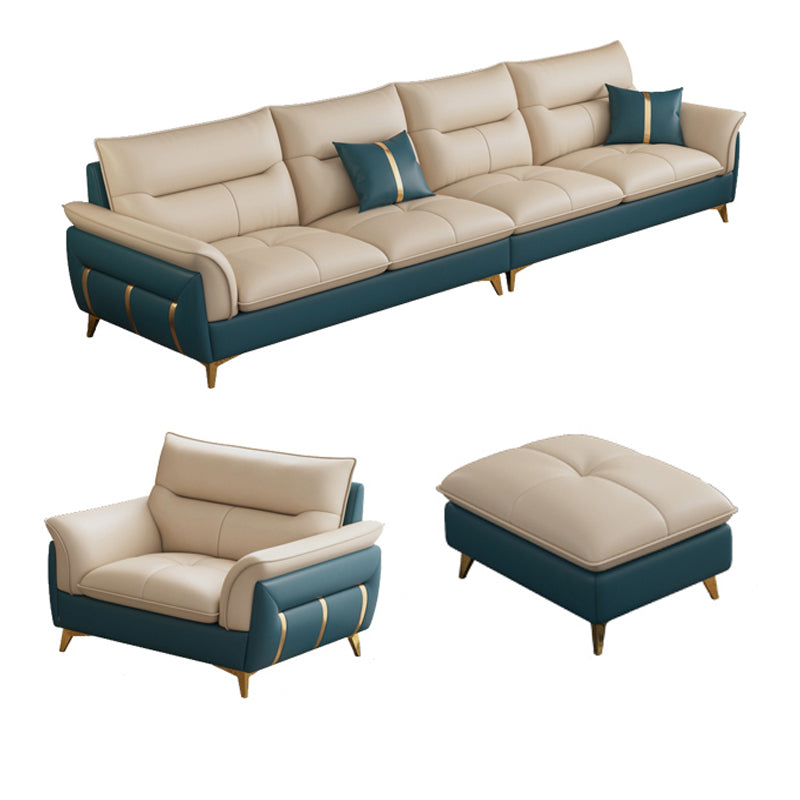 Genuine Leather Sectional Sofa 35.82" High Cream Sofa with Cushion Back