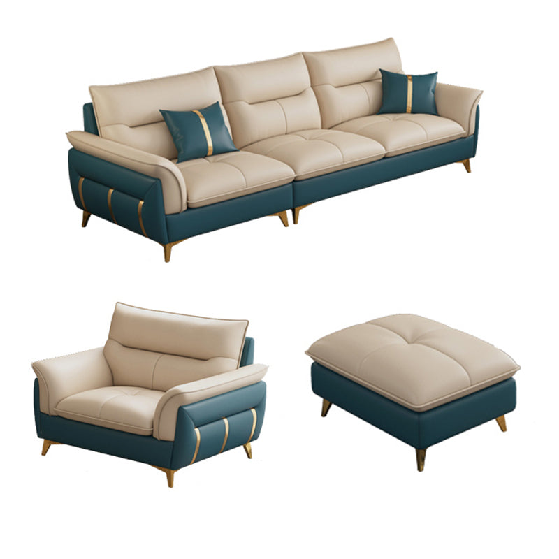 Genuine Leather Sectional Sofa 35.82" High Cream Sofa with Cushion Back