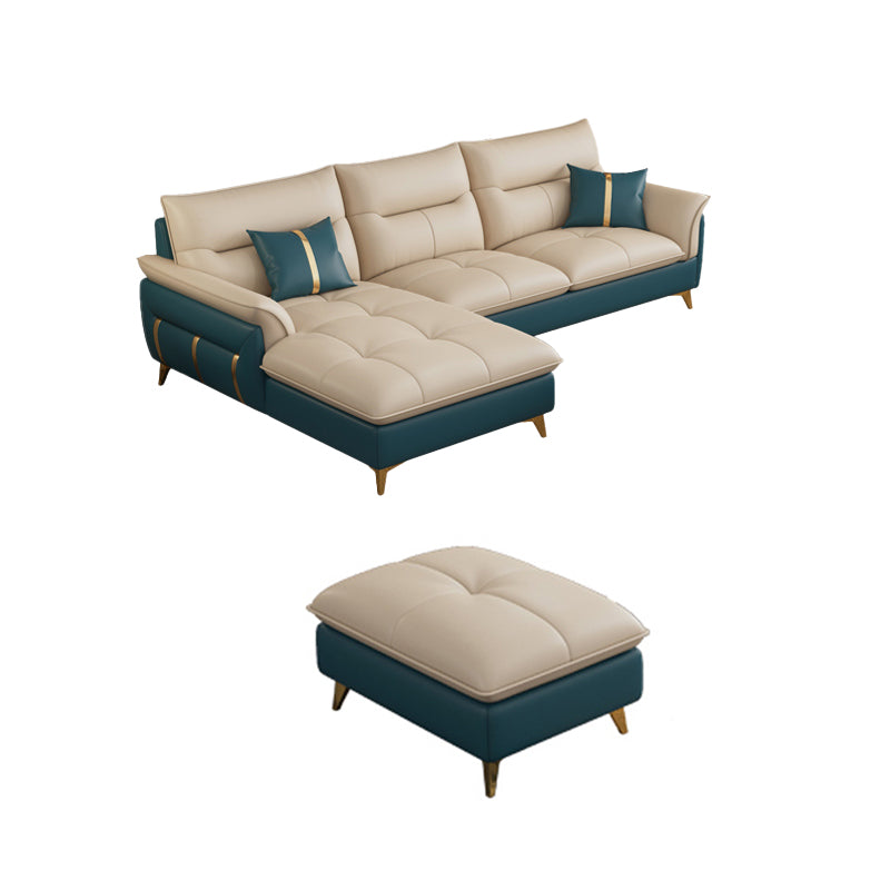 Genuine Leather Sectional Sofa 35.82" High Cream Sofa with Cushion Back