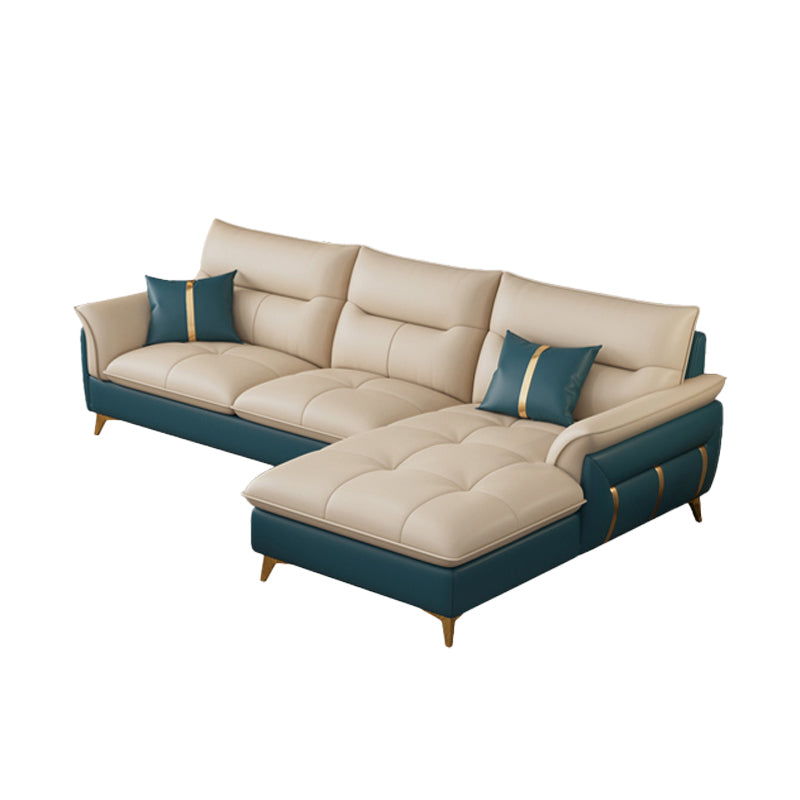 Genuine Leather Sectional Sofa 35.82" High Cream Sofa with Cushion Back