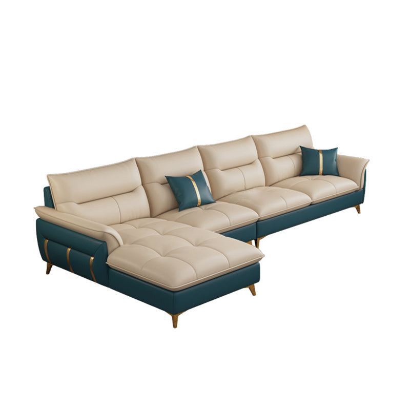 Genuine Leather Sectional Sofa 35.82" High Cream Sofa with Cushion Back