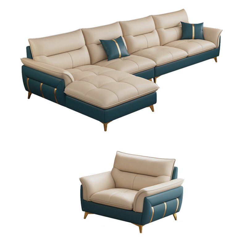 Genuine Leather Sectional Sofa 35.82" High Cream Sofa with Cushion Back