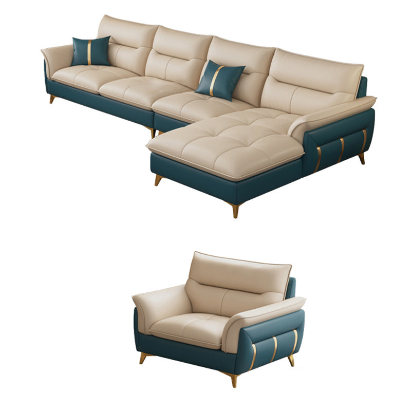 Genuine Leather Sectional Sofa 35.82" High Cream Sofa with Cushion Back