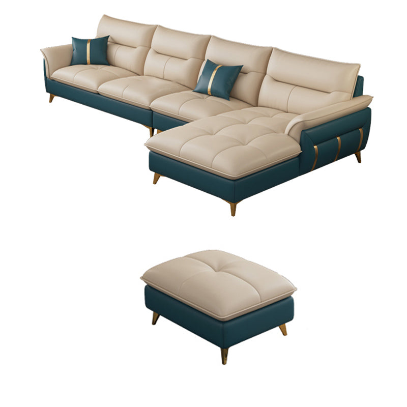 Genuine Leather Sectional Sofa 35.82" High Cream Sofa with Cushion Back