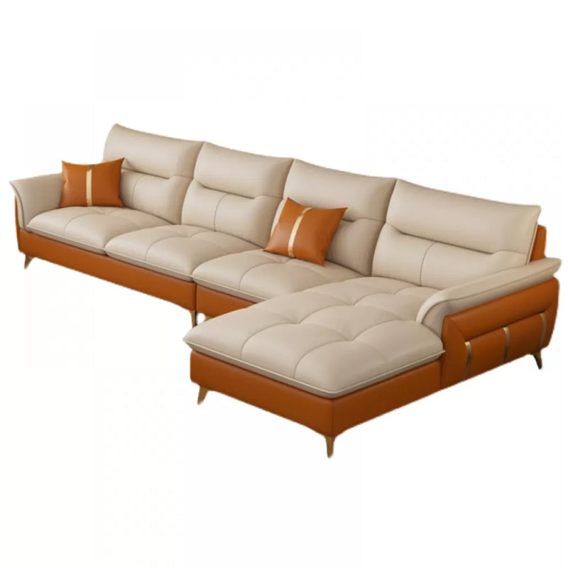 Genuine Leather Sectional Sofa 35.82" High Cream Sofa with Cushion Back