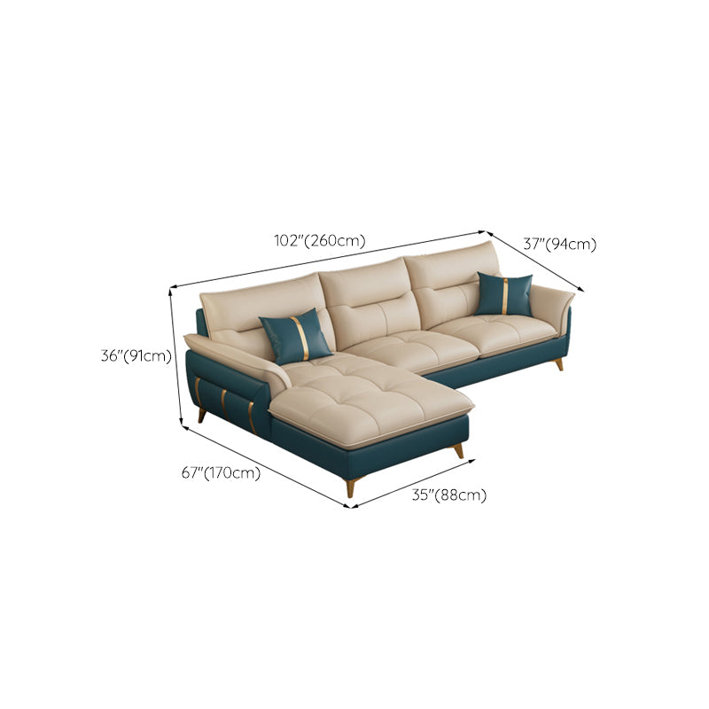 Genuine Leather Sectional Sofa 35.82" High Cream Sofa with Cushion Back