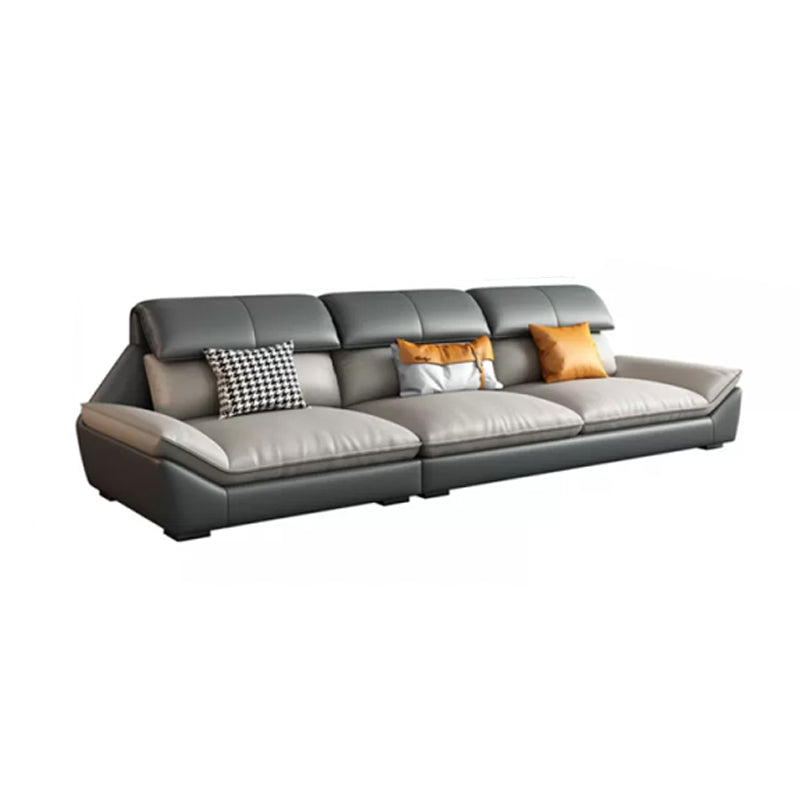 Faux Leather Sectional Sofa Light-grey Stain-Resistant Sofa for Living Room