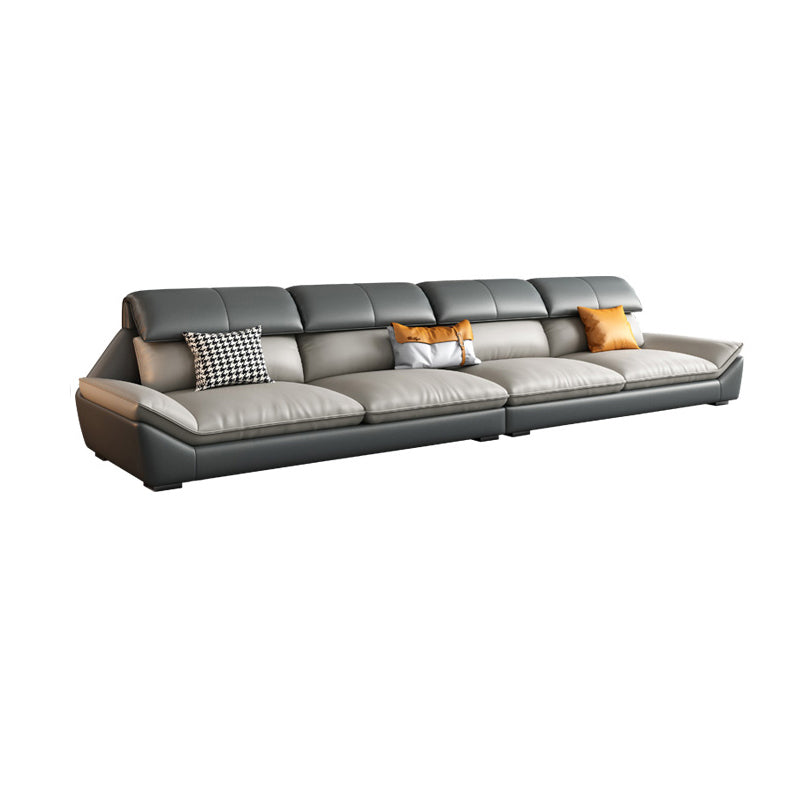 Faux Leather Sectional Sofa Light-grey Stain-Resistant Sofa for Living Room