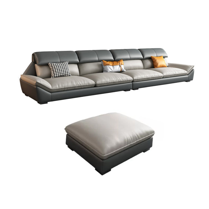 Faux Leather Sectional Sofa Light-grey Stain-Resistant Sofa for Living Room