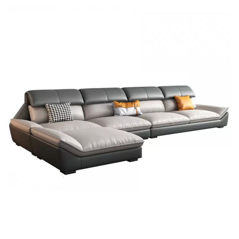 Faux Leather Sectional Sofa Light-grey Stain-Resistant Sofa for Living Room