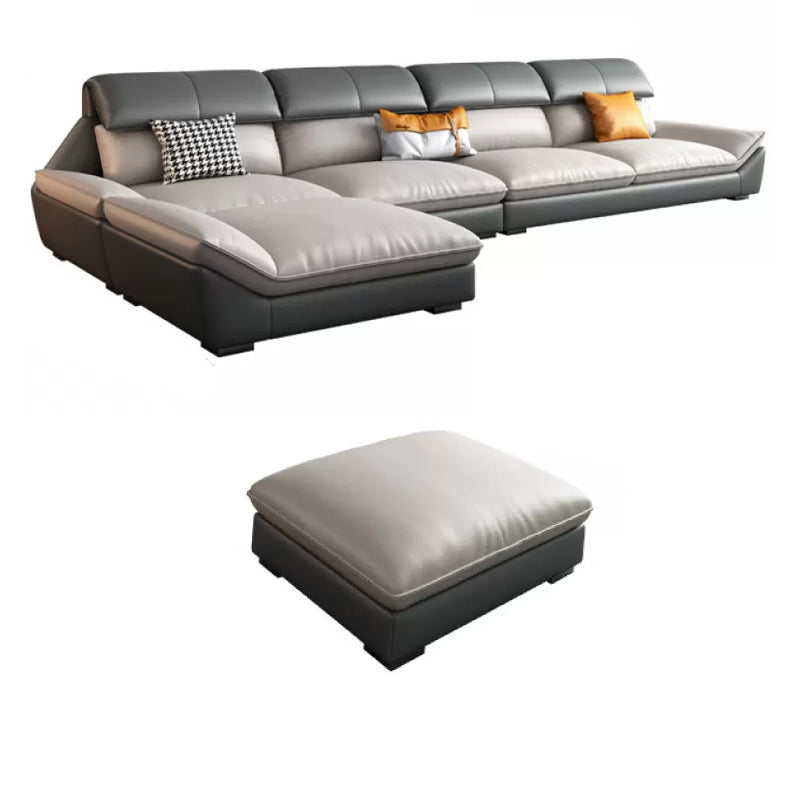 Faux Leather Sectional Sofa Light-grey Stain-Resistant Sofa for Living Room