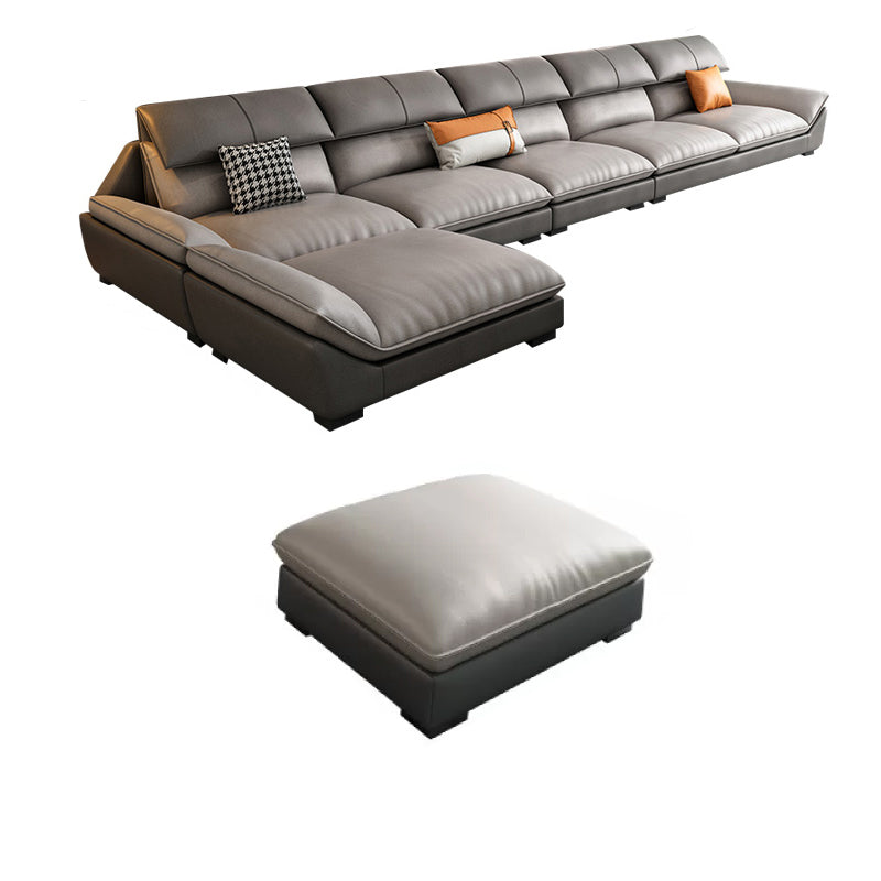 Faux Leather Sectional Sofa Light-grey Stain-Resistant Sofa for Living Room