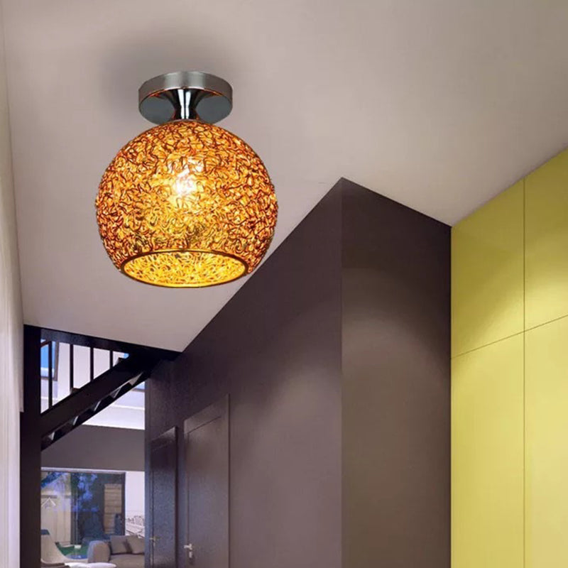 Polish Finish Flush Mount Lighting Contemporary Metal Ceiling Light for Foyer