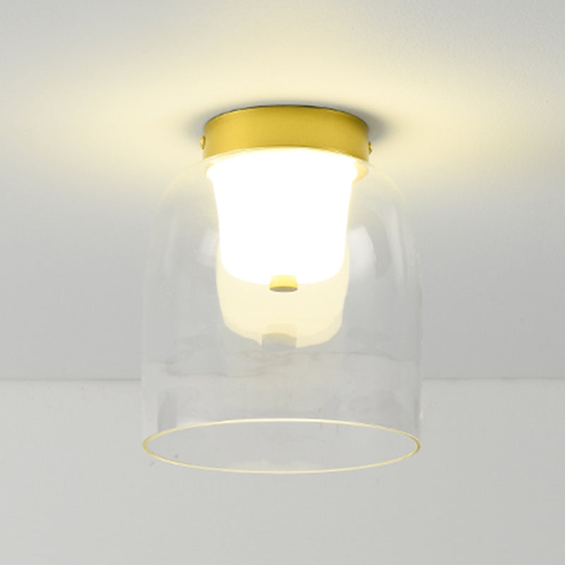 Modern Metal Flush Mount Geometric Shape Ceiling Lamp with Glass Shade for Living Room