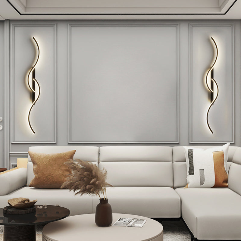 Linear Shape Metal Wall Light Modern Style 2 Lights Wall Light Sconce in Black