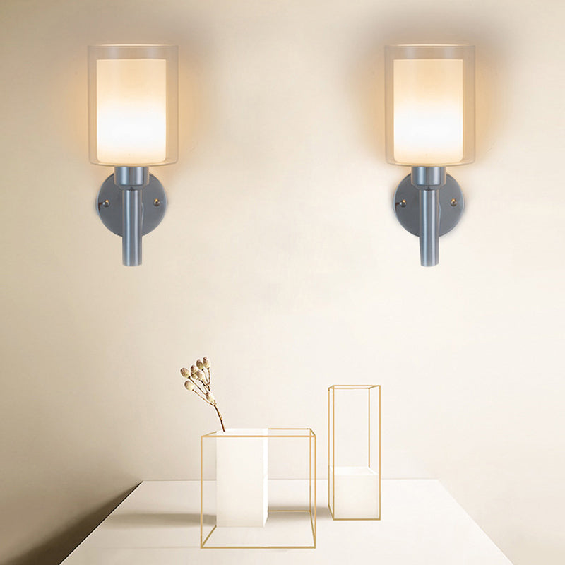 Minimalism Wall Sconce Cylinder-Shade Wall Light Fixture with Glass for Bedroom