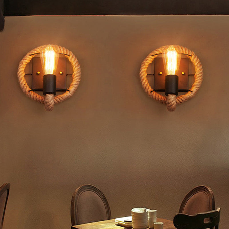 Geometric Wall Light Fixture Modern Rope 1 Light Wall Sconce in Black