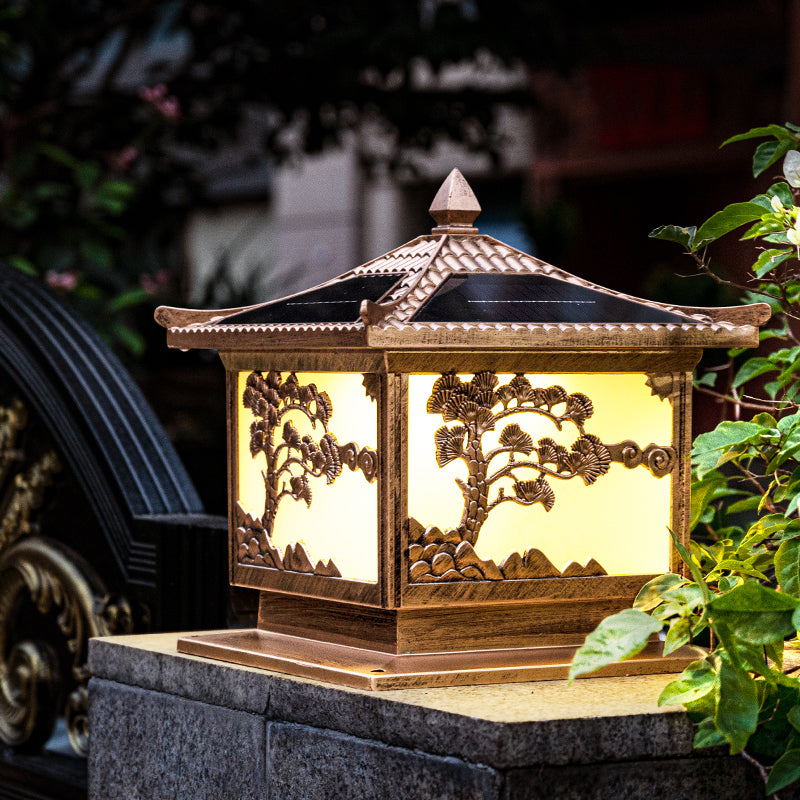 Metal Rectangular Shape Solar Pillar Lamp Modern-Style 1 Light Outdoor Light