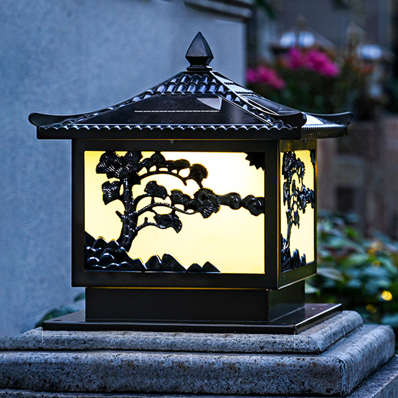 Metal Rectangular Shape Solar Pillar Lamp Modern-Style 1 Light Outdoor Light