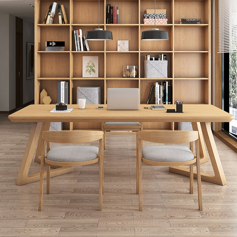 Modern 29.53" Tall Office Desk Solid Wood Natural Writing Desk