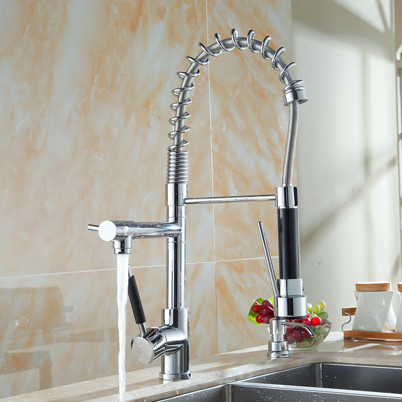Pre-rinse Spring Spout Kitchen Sink Faucet Copper Swivel Spout with Pull out Sprayer