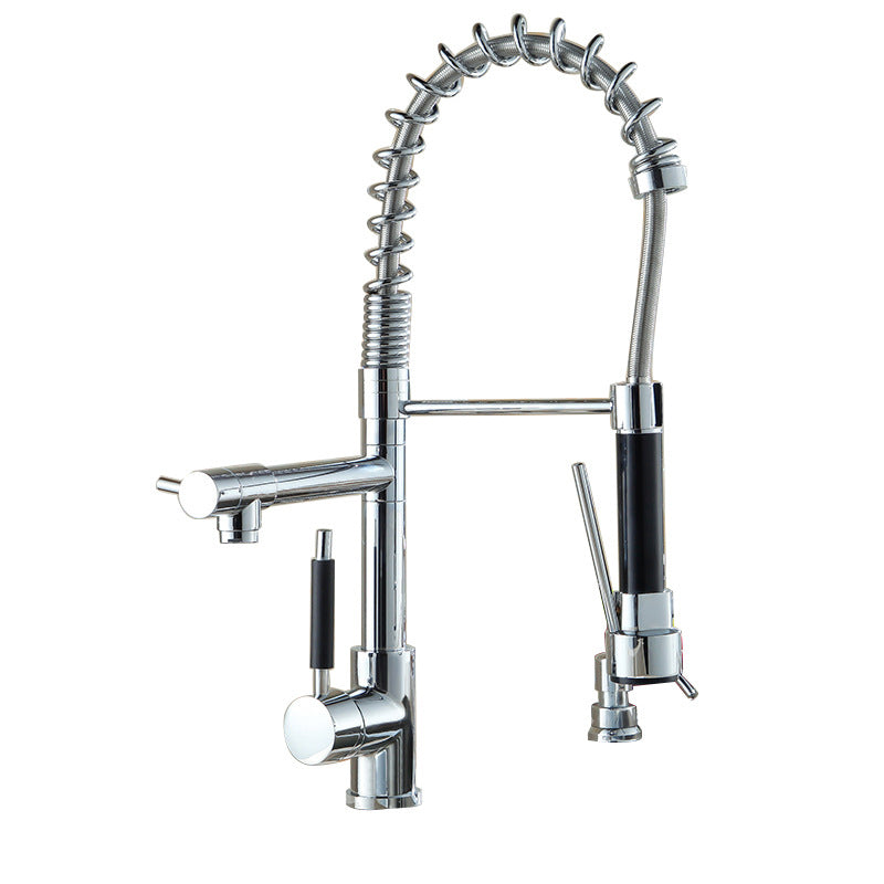 Pre-rinse Spring Spout Kitchen Sink Faucet Copper Swivel Spout with Pull out Sprayer