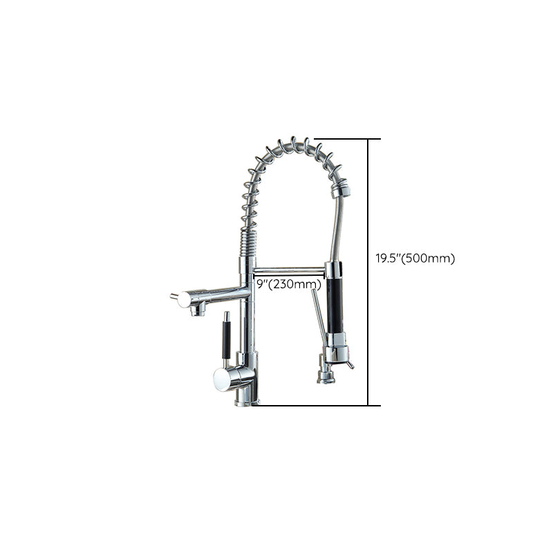 Pre-rinse Spring Spout Kitchen Sink Faucet Copper Swivel Spout with Pull out Sprayer