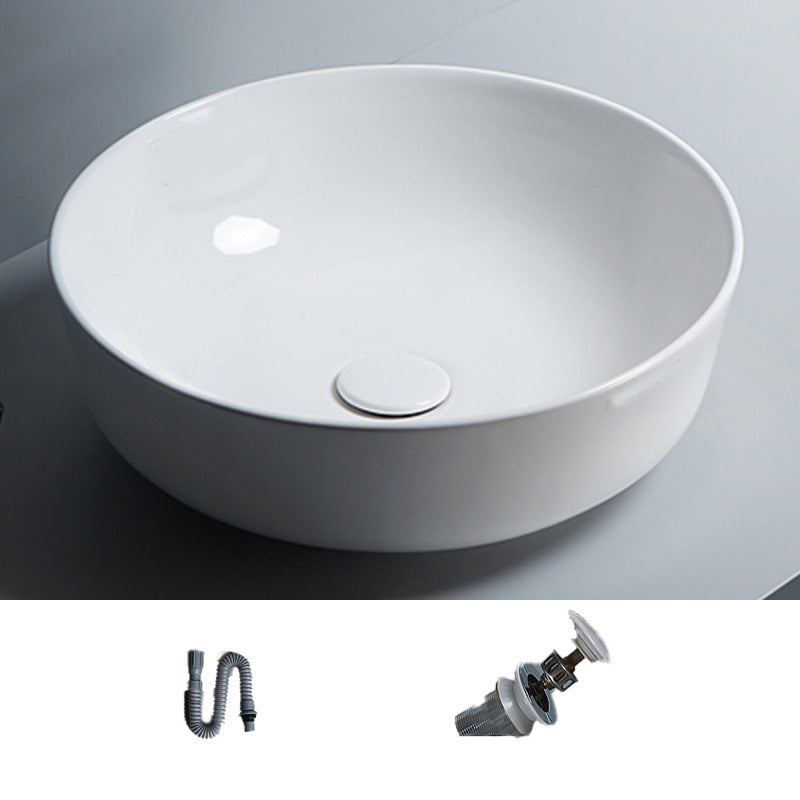 Modern Bathroom Sink Porcelain Round Vessel Lavatory Sink with Pop-Up Drain