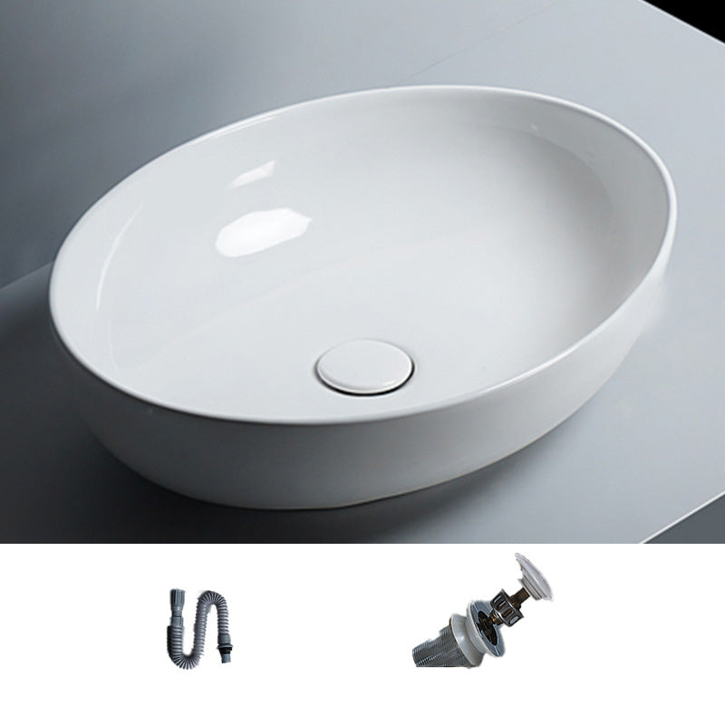 Modern Bathroom Sink Porcelain Round Vessel Lavatory Sink with Pop-Up Drain