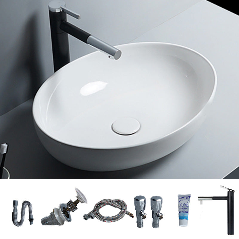 Modern Bathroom Sink Porcelain Round Vessel Lavatory Sink with Pop-Up Drain