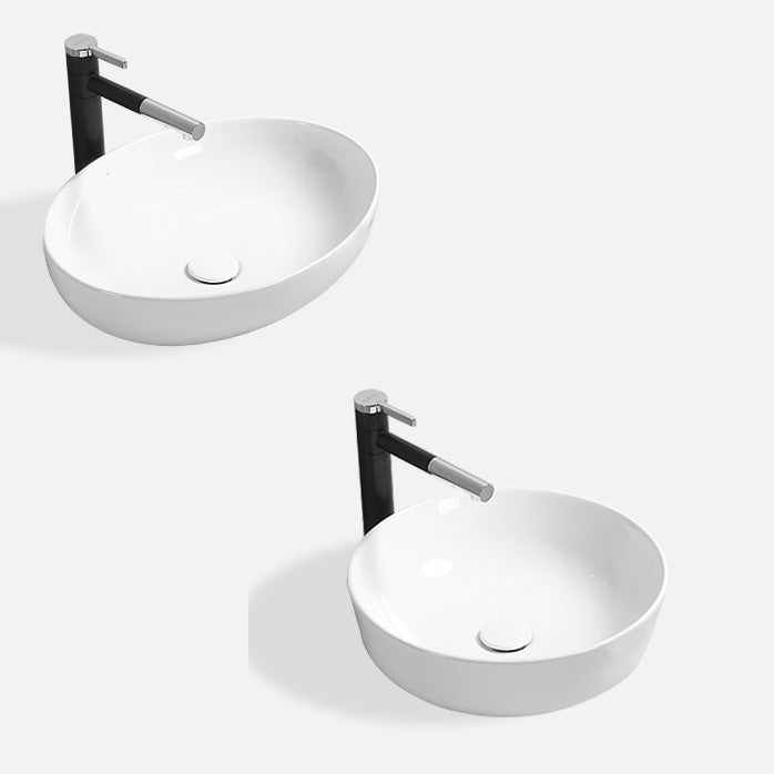 Modern Bathroom Sink Porcelain Round Vessel Lavatory Sink with Pop-Up Drain