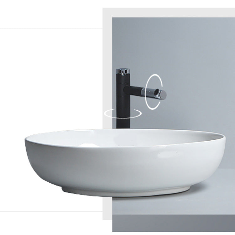 Modern Bathroom Sink Porcelain Round Vessel Lavatory Sink with Pop-Up Drain