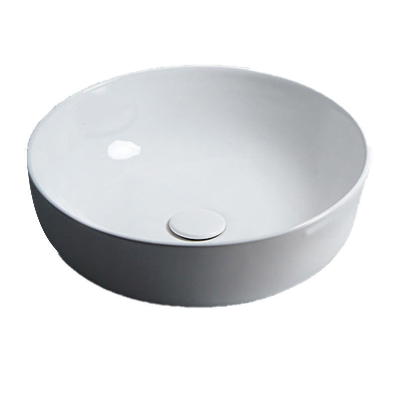 Modern Bathroom Sink Porcelain Round Vessel Lavatory Sink with Pop-Up Drain