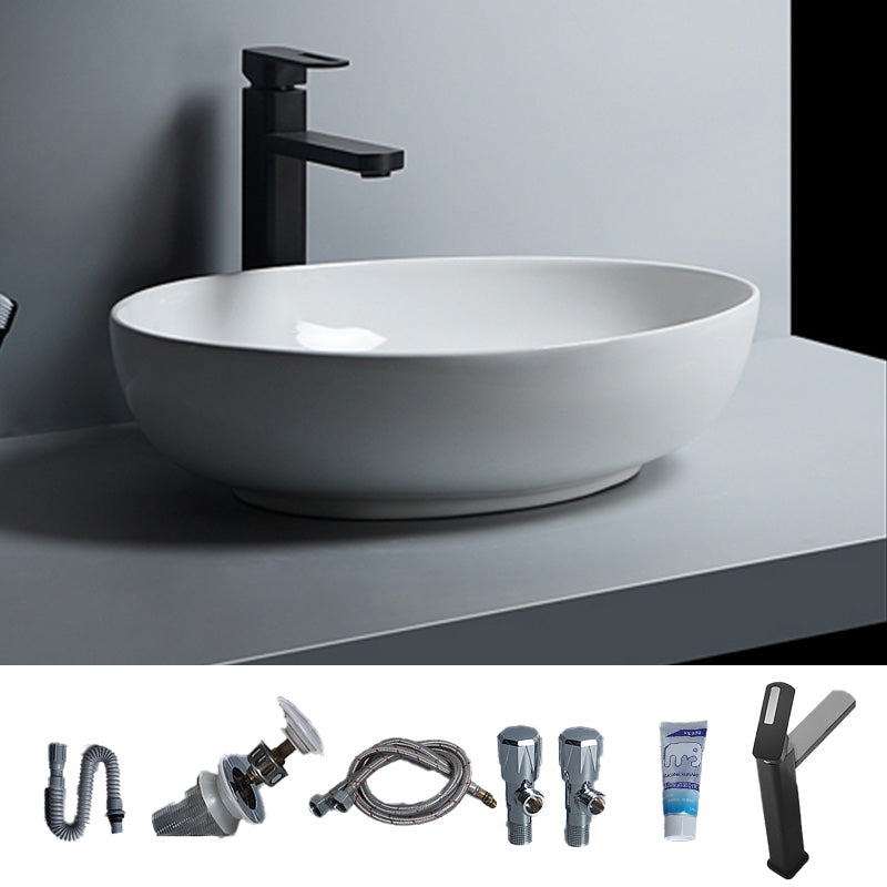 Modern Bathroom Sink Porcelain Round Vessel Lavatory Sink with Pop-Up Drain