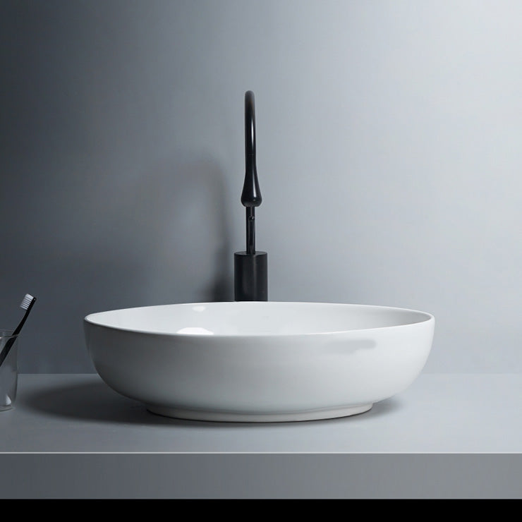 Modern Bathroom Sink Porcelain Round Vessel Lavatory Sink with Pop-Up Drain