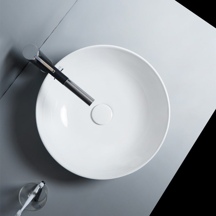 Modern Bathroom Sink Porcelain Round Vessel Lavatory Sink with Pop-Up Drain