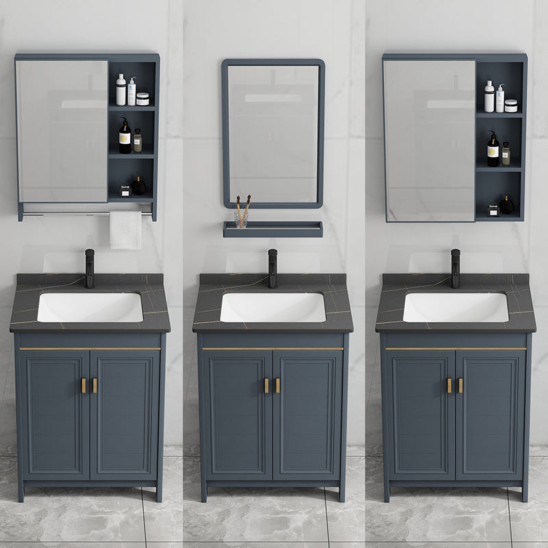 Blue Bathroom Vanity Metal Frame Single Sink Rectangle Mirror Bath Vanity with 2 Doors