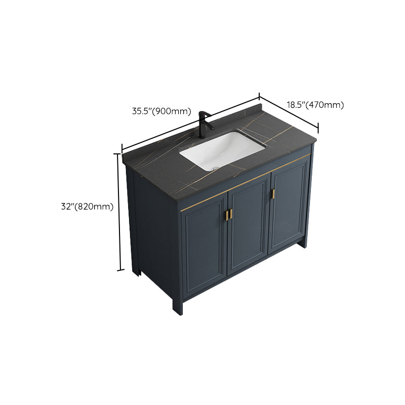 Blue Bathroom Vanity Metal Frame Single Sink Rectangle Mirror Bath Vanity with 2 Doors