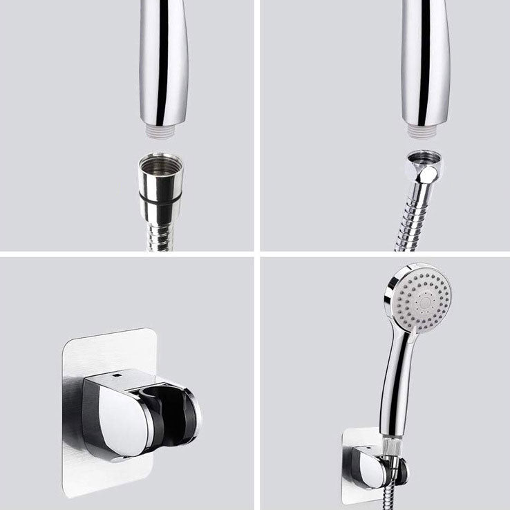 4-Setting Silver Shower Set Concealed Wall-Mount Bracket Tee with Socket