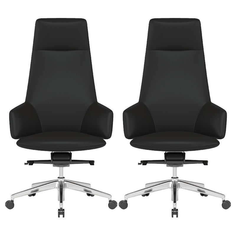 Fixed Arms Leather Desk Chair Modern No Distressing Ergonomic Office Chair with Wheels