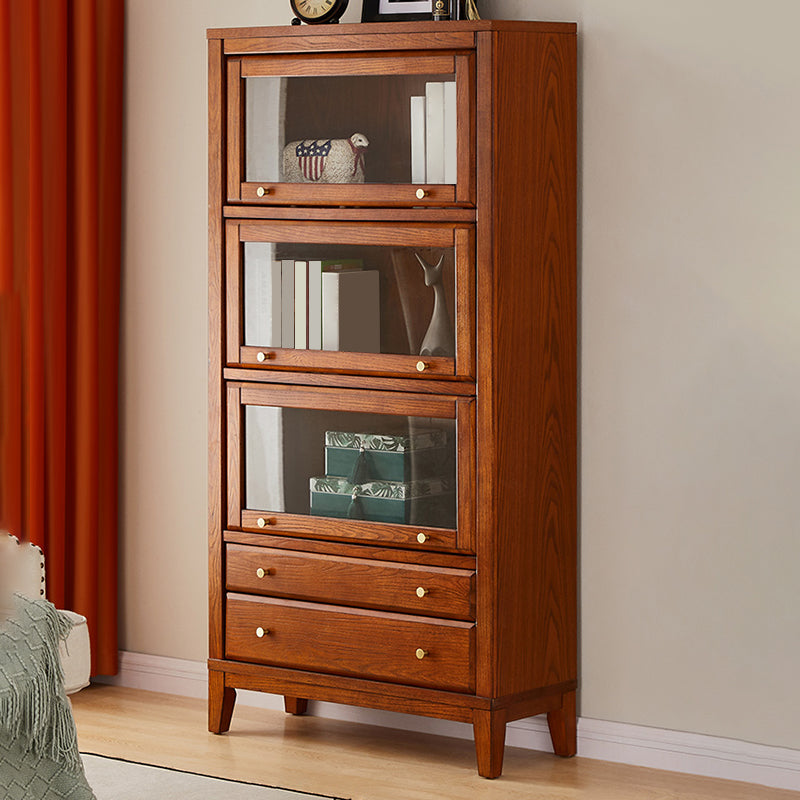 Modern Style Closed Back Bookshelf Wooden Standard Bookcase with Drawers