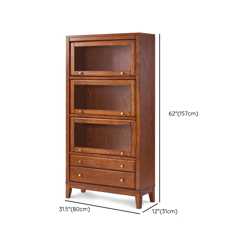 Modern Style Closed Back Bookshelf Wooden Standard Bookcase with Drawers