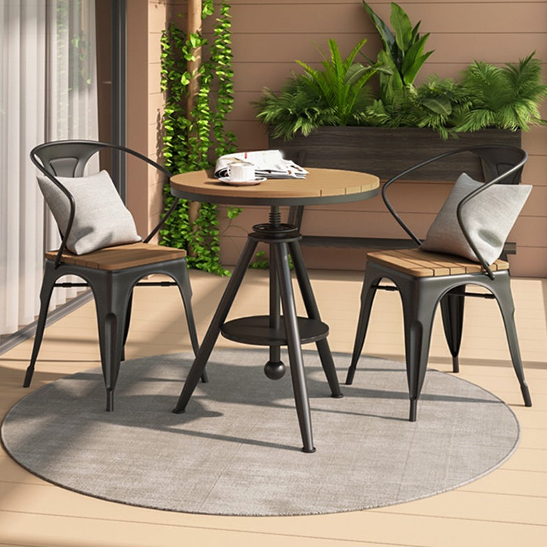 Metal and Wood Bistro Table Round Water Resistant Patio Table